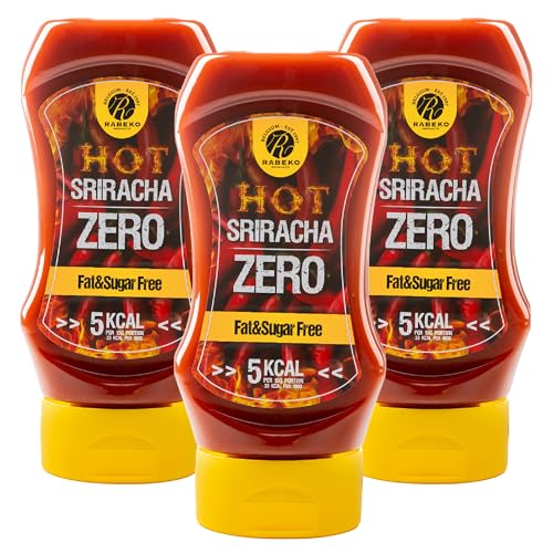 Rabeko Zero Sauce - Sriracha Scharf, 3 x 350ml ohne Zucker & wenig Fett - gesunde Low Carb Produkte kalorienreduziert fettreduziert für Salat, Pommes Frites, Burger, Grill - Gluten und Laktosefrei von Rabeko Products