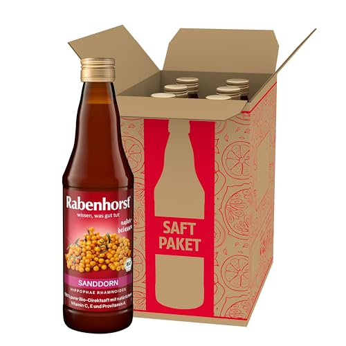 RABENHORST Sanddorn Muttersaft BIO 6er Pack (6 x 330 ml) - 100% purer Sanddorn-Direktsaft aus erster Pressung von Rabenhorst