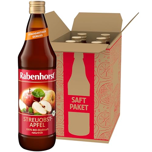 RABENHORST Streuobst-Apfel BIO 6er Pack (6*700 ml) - 100% Direktsaft naturtrüb aus Streuobst-Äpfeln in Bio-Qualität von Rabenhorst