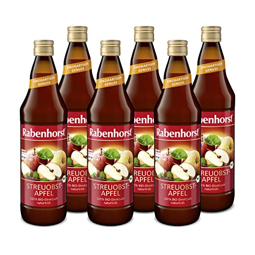 RABENHORST Streuobst-Apfel BIO 6er Pack (6*700 ml) - 100% Direktsaft naturtrüb aus Streuobst-Äpfeln in Bio-Qualität von Rabenhorst