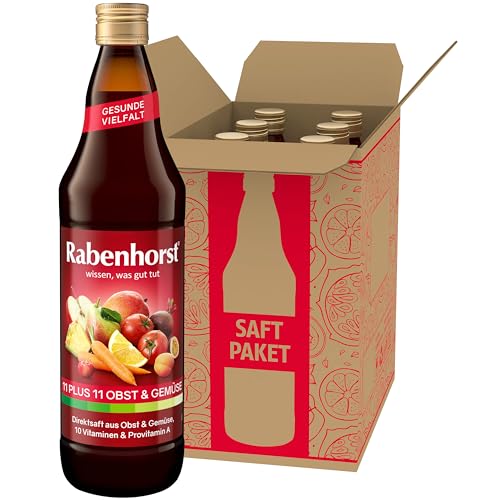 Rabenhorst 11 plus 11 Obst & Gemüse 6er Pack (6 x 700 ml) - Multi-Vitamin-Mehrfrucht-Gemüsesaft aus Obst und Gemüse, 10 Vitaminen und Provitamin A von Rabenhorst