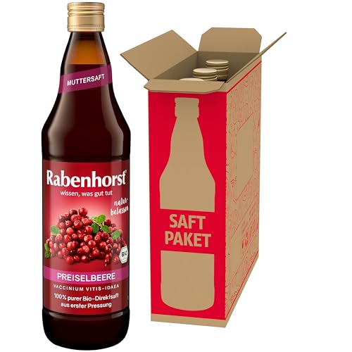 RABENHORST BIO Preiselbeere Muttersaft 3er Pack (3 x 700 ml) - 100 % purer Preiselbeer-Direktsaft aus erster Pressung von Rabenhorst