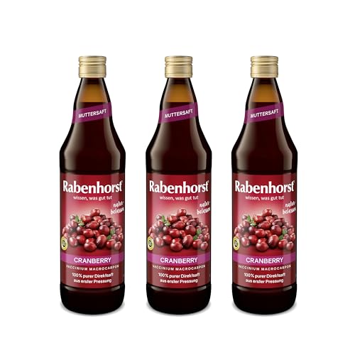 RABENHORST - Cranberry Muttersaft 3er Pack (3 x 700 ml) - 100 % purer Cranberry-Direktsaft aus erster Pressung aus sorgfältig ausgewählten, original nordamerikanischen Cranberrys von bester Qualität von Rabenhorst