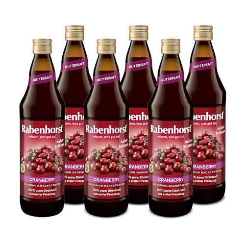 RABENHORST - Cranberry Muttersaft 6er Pack (6 x 700ml). 100 % purer Cranberry-Direktsaft aus erster Pressung aus sorgfältig ausgewählten, original nordamerikanischen Cranberrys von bester Qualität von Rabenhorst