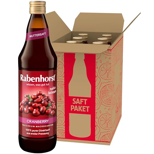 RABENHORST - Cranberry Muttersaft 6er Pack (6 x 700ml). 100 % purer Cranberry-Direktsaft aus erster Pressung aus sorgfältig ausgewählten, original nordamerikanischen Cranberrys von bester Qualität von Rabenhorst