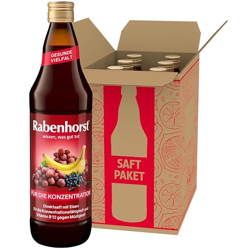 RABENHORST Für die Konzentration 6er Pack (6 x 700 ml) - Mehrfruchtsaft mit Eisen, Vitamin B12 und Ginkgo-Extrakt von Rabenhorst