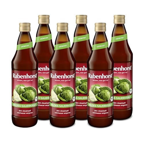 RABENHORST Mildes Sauerkraut BIO 6er Pack (6 x 700 ml) - Milchsauer vergorener Sauerkraut - Direktsaft von Rabenhorst