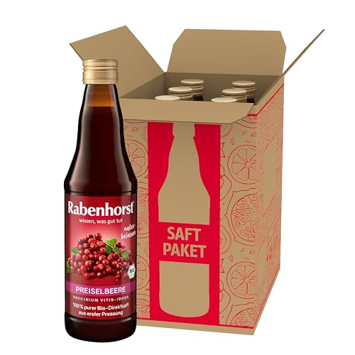 RABENHORST Preiselbeere Muttersaft BIO 6er Pack (6 x 330 ml) - 100% purer Preiselbeer - Direktsaft aus erster Pressung von Rabenhorst