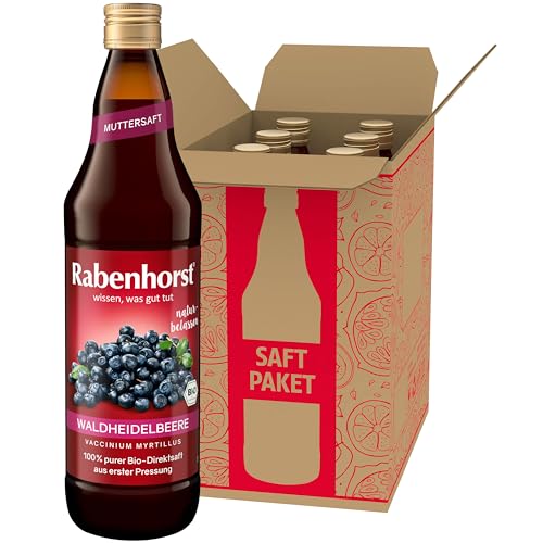 RABENHORST Waldheidelbeere Muttersaft BIO 6er Pack (6 x 700 ml) - 100% purer Waldheidelbeer-Direktsaft aus erster Pressung von Rabenhorst