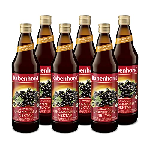 RABENHORST Schwarzer Johannisbeer-Nektar BIO 6er Pack (6 x 700 ml) - Fein-herber Nektar mit mindestens 35% Fruchtgehalt und natürlichem Vitamin C von Rabenhorst