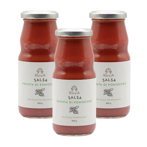Fertige Siccagno-Tomatensauce - 100 % sizilianische Tomaten, ohne Farbstoffe, Konservierungsstoffe, Verdickungsmittel - traditionelles sizilianisches Rezept - Packung mit 3 x 360 g von Racilia