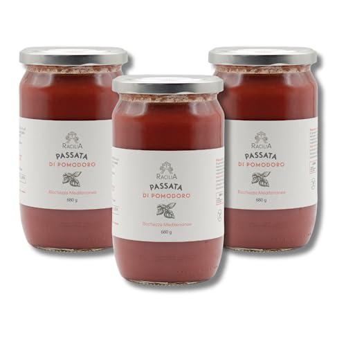 Püree aus Kirschtomaten, Piccadilly und Siccagno - 100% sizilianische Tomaten, ohne Farbstoffe, Konservierungsstoffe, Verdickungsmittel - Traditionelles sizilianisches Rezept - Packung mit 3x680 g von Racilia