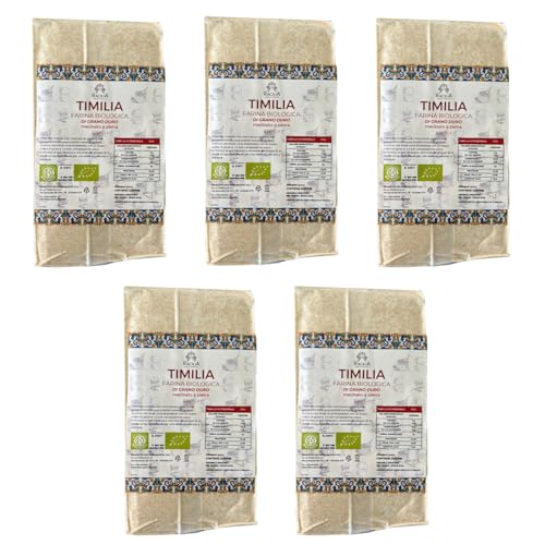 RACILIA Feines Semola Mehl Bio Vollkornmehl aus Sonnenverwöhntem Sizilien - Wertvoller Timilia Urweizen, schonend traditionell gemahlen - Semola Hartweizengrieß (Packung mit 1x5) von Racilia