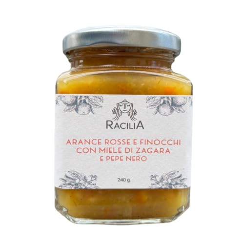 RACILIA Blutorangen- und Fenchelmarmelade mit Orangenblütenhonig und Schwarzem Pfeffer - 100% Sizilianische Marmelade, Glutenfrei, Italienisch - 240 g RACILIA Blutorangen- und Fenchelmarmelade mit Orangenblütenhonig und Schwarzem Pfeffer - 100% Sizilianische Marmelade, Glutenfrei, Italienisch - 240 g von Racilia