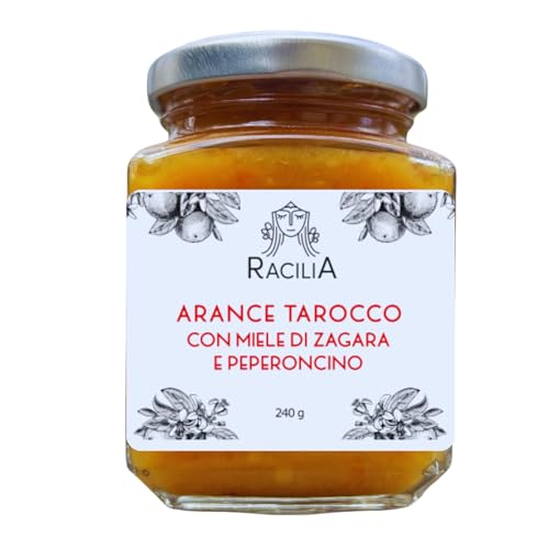 RACILIA Tarocco Orangenmarmelade mit Orangenblütenhonig und Chilischote - 100% Sizilianische Marmelade, Glutenfrei, Italienisch - 240g RACILIA Tarocco Orangenmarmelade mit Orangenblütenhonig und Chilischote - 100% Sizilianische Marmelade, Glutenfrei, Italienisch - 240g von Racilia