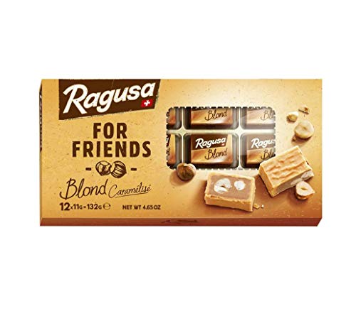 Ragusa For Friends Blond 132g – Pralinen aus weißer Schokolade mit karamellisiertem Milchpulver, Praliné Füllung und ganzen Haselnüssen – Original Schweizer Schokolade (1 x 132g) von Ragusa