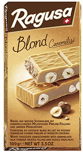 Ragusa Blond Tafel 100g – Weiße Schokolade mit karamellartigem Geschmack und ganzen Haselnüssen – Original Schweizer Schokolade (1 x 100g) von Ragusa