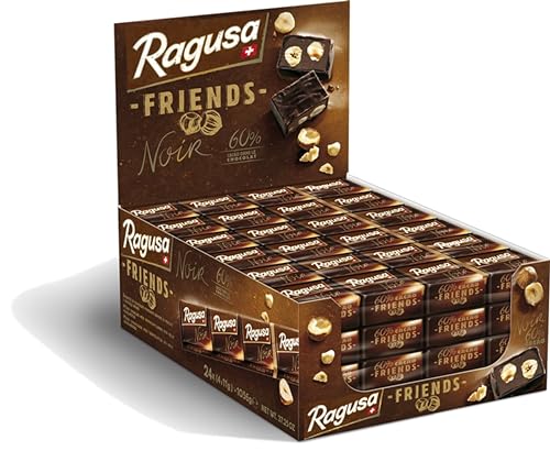 Ragusa For Friends Noir 44g Riegel im 24er Display Pralinen aus dunkler Schokolade mit Praliné Füllung und ganzen Haselnüssen Original Schweizer Schokolade (24 x 44g) von Ragusa