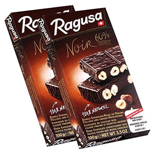 Ragusa Noir 60% dunkle Schokolade mit ganzen Haselnüssen 100g (2er Pack) von Ragusa