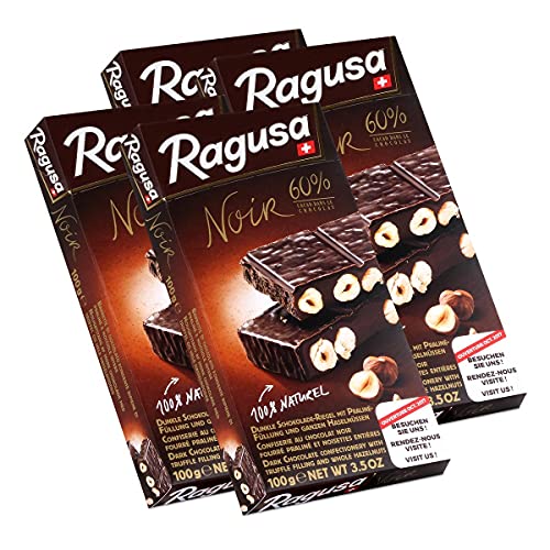 Ragusa Noir 60% dunkle Schokolade mit ganzen Haselnüssen 100g (4er Pack) von Ragusa