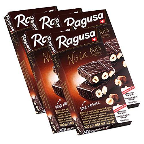 Ragusa Noir 60% dunkle Schokolade mit ganzen Haselnüssen 100g (5er Pack) von Ragusa