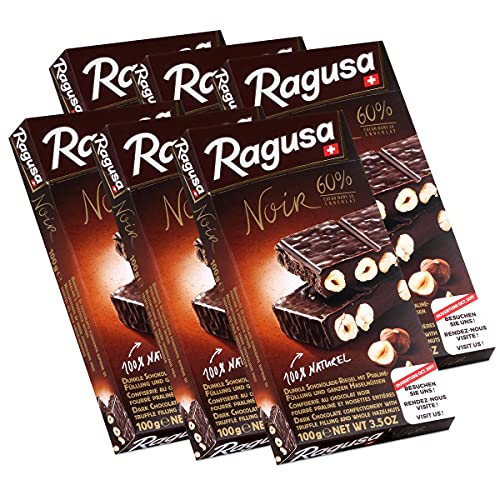 Ragusa Noir 60% dunkle Schokolade mit ganzen Haselnüssen 100g (6er Pack) von Ragusa