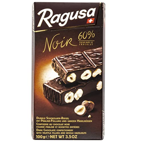 Ragusa Noir Tafel 100g – Die dunkle Variante mit 60 Prozent Kakaoanteil und ganzen Haselnüssen – Original Schweizer Schokolade (1 x 100g) von Ragusa