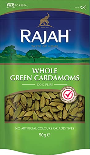 Rajah , Metall , ganzer Kardamom – Grünes Kardamomgewürz zum Würzen, Kochen und Backen – 1 x 50 g von RAJAH