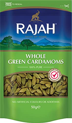 Rajah , Metall , ganzer Kardamom – Grünes Kardamomgewürz zum Würzen, Kochen und Backen – 1 x 50 g von Rajah