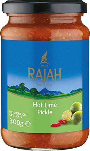 Rajah Hot Lime Pickle – Scharf eingelegte Limetten – Ideal als Begleitung zu Curry, Fleisch, Käse, Poppadums & Vorspeisen – 3 x 300 g von Rajah