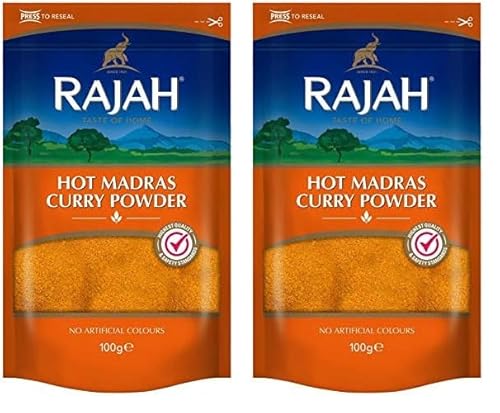 Rajah Hot Madras Currypulver – Aromatische Gewürzmischung mit intensiver Schärfe – 1 x 100 g (Packung mit 2) von Rajah