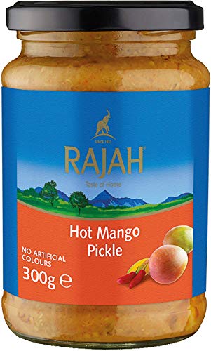 Rajah Hot Mango Pickle – Scharf eingelegte Mangos – Ideal als Begleitung zu Curry, Fleisch, Käse, Poppadums & Vorspeisen – 1 x 300 g von Rajah