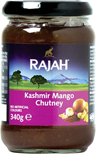 Rajah Kashmir Mango Chutney – fruchtig, scharf, leicht sauer – Ideal zum Würzen von Fleisch, Fisch, Käse oder als Dip – 2 x 340 g von Rajah