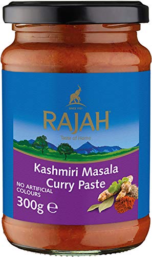 Rajah Kashmiri Masala Currypaste – Scharfe Gewürzpaste für authentische Curry-Gerichte – Ideal zum Würzen von Fleisch, Fisch oder Gemüse – 1 x 300 g von Rajah
