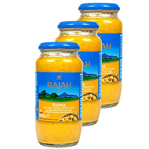 Rajah Korma - 3er Pack Cremige Kokosnuss Currysauce á 500 g - Mittelscharfe indische Curry Sauce Fertigsauce von Rajah