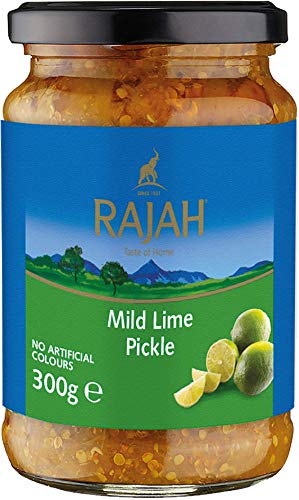 Rajah Mild Lime Pickle – Mild eingelegte Limetten – Ideal als Begleitung zu Curry, Fleisch, Käse, Poppadums & Vorspeisen – 1 x 300 g von Rajah