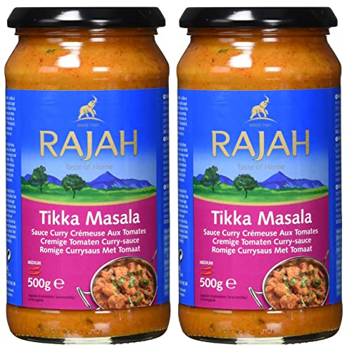 Rajah Tikka Masala – Cremige Currysauce mit Zwiebeln, Tomaten, Sahne und Joghurt – Mittelscharfe Fertigsauce – 2 x 500 g von Rajah