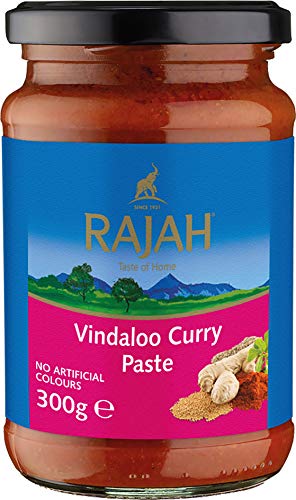 Rajah Vindaloo Currypaste – Sehr scharfe Gewürzpaste angelehnt an das beliebte indische Vindaloo-Curry – Ideal zum Würzen von Fleisch, Fisch oder Gemüse – 1 x 300 g von Rajah