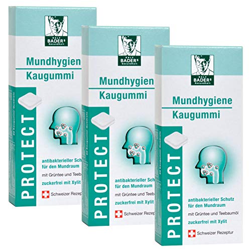 BADERs PROTECT Mundhygiene Kaugummi aus der Apotheke. Antibakterieller Schutz für den Mundraum mit Teebaumöl, Grüntee und Xylit. 3 x 20 Kaugummi-Quadrate von Ralf BADERs Gesundheit