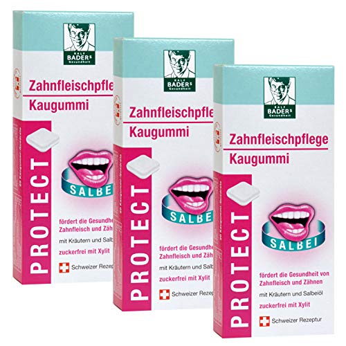 BADERs PROTECT Zahnfleischpflege Kaugummi aus der Apotheke. Mit Kräutern, Salbeiöl und Xylit. 3 x 20 Kaugummi-Quadrate (3x20) von Ralf BADERs Gesundheit