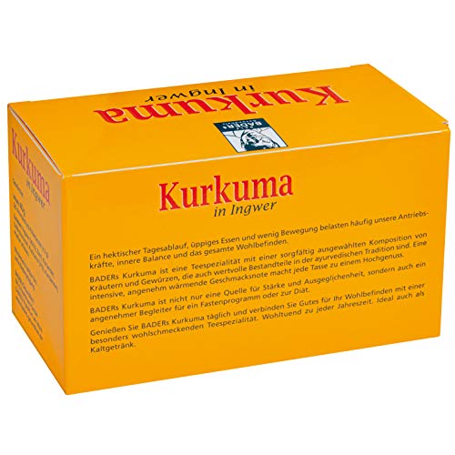 BADERs Kurkuma in Ingwer Tee aus der Apotheke. Erlesener Gewürztee nach ayurvedischer Tradition, 20 Aromaschutz-Filterbeutel BADERs Kurkuma in Ingwer Tee aus der Apotheke. Erlesener Gewürztee nach ayurvedischer Tradition, 20 Aromaschutz-Filterbeutel von Ralf BADERs Gesundheit