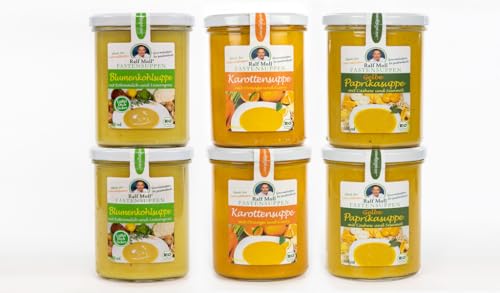 Intervallfasten mit Suppen Ralf Moll® Fastensuppen | 6x380ml Bio-Suppen im Glas | Fastenkur Souping vegan | Blumenkohl | Karotte | gelbe Paprika von Ralf Moll