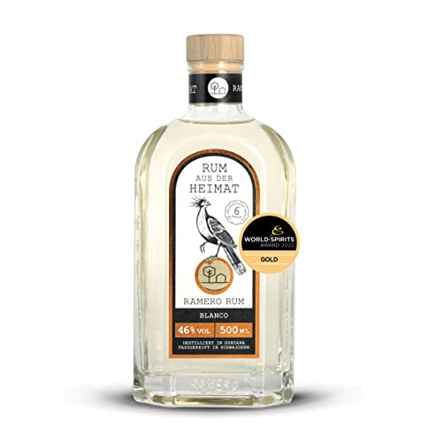RAMERO Blanco weißer Rum 46% | Süß, fruchtig mit Honig- & Kokosnuss | für Mojito, Cuba Libre | Zucker aus Guyana, in Deutschland gereift | GOLD World Spirits Award 2022 (500ml) von Ramero
