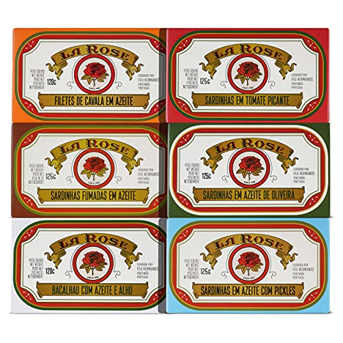 La Rose - Portugiesische Fisch Konserven Set - 6 Arten - Sardinen - Makrele - Kabeljau - Portugal La Rose - Portugiesische Fisch Konserven Set - 6 Arten - Sardinen - Makrele - Kabeljau - Portugal von Ramirez