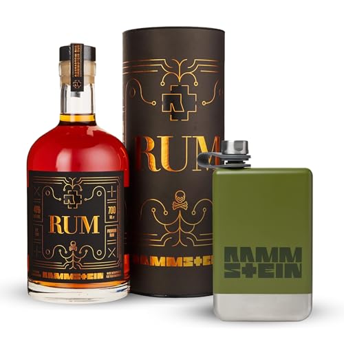 Rammstein Rum (1 x 0.7 l) + Rammstein Flachmann Benzin oliv, rostfreier Edelstahl Trinkbehälter im Set by Lange Theke von Rammstein