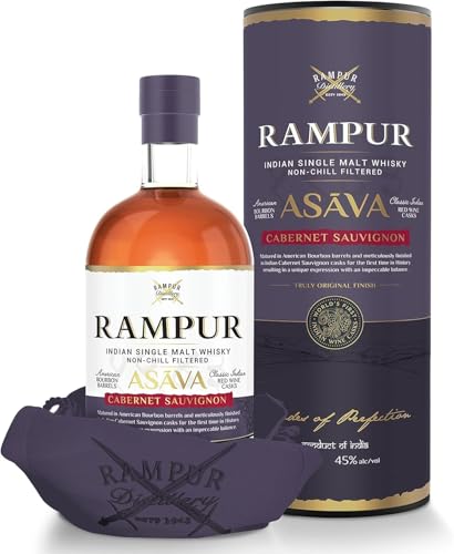 Rampur Asava Single Malt Whisky - 45% Alkoholgehalt - Cabernet Sauvignon Fass Whisky Einzelflasche 70cl | Sanfter Blended Malt Whisky Rampur Asava Single Malt Whisky - 45% Alkoholgehalt - Cabernet Sauvignon Fass Whisky Einzelflasche 70cl | Sanfter Blended Malt Whisky von RAMPUR