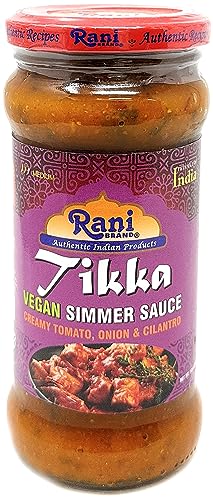 Rani Tikka Vegan Sieden Soße (Cremige Tomate, Zwiebel & Koriander) 14oz (400g) Einmachglas ~ Einfach zu Verwenden | Vegan | Keine Farben | Alles Natürlich | GVO-FREI | Glutenfrei | Indische Herkunft von Rani Brand Authentic Indian Products