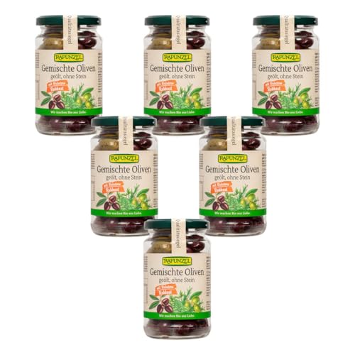 Rapunzel - Gemischte Oliven mit Kräutern ohne Stein geölt - 170 g - 6er Pack von Rapunzel Naturkost