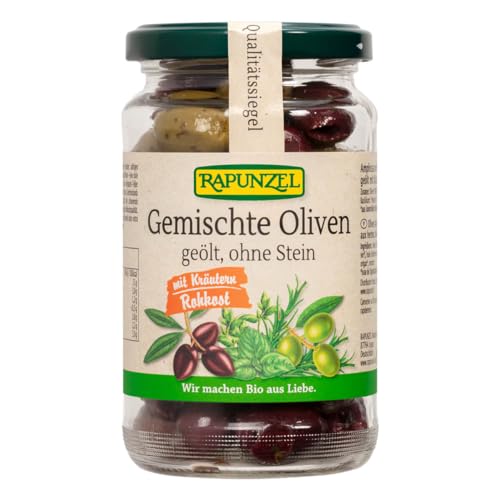 Oliven gemischt mit Kräutern, ohne Stein geölt Oliven gemischt mit Kräutern, ohne Stein geölt von Rapunzel