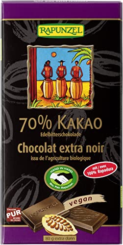 Rapunzel Bio Edelbitter Schokolade 70% Kakao mit Rapadura HIH (6 x 80 gr) von Rapunzel